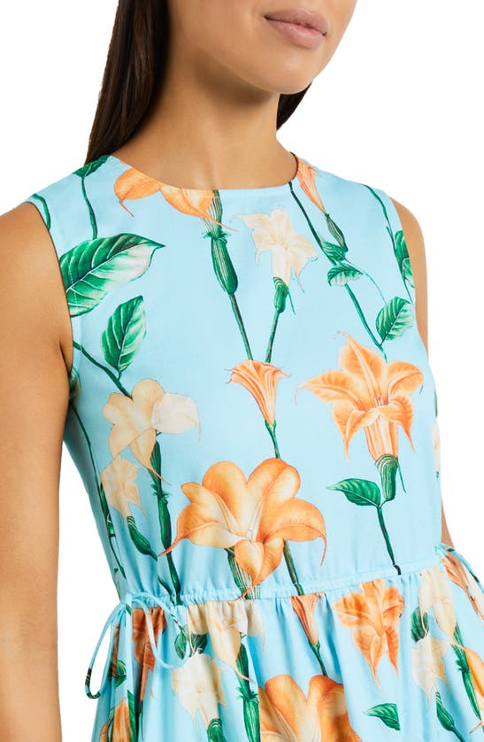 Shop Misook Floral Sleeveless Print Sundress In Caribbean Mist/peach Blossom