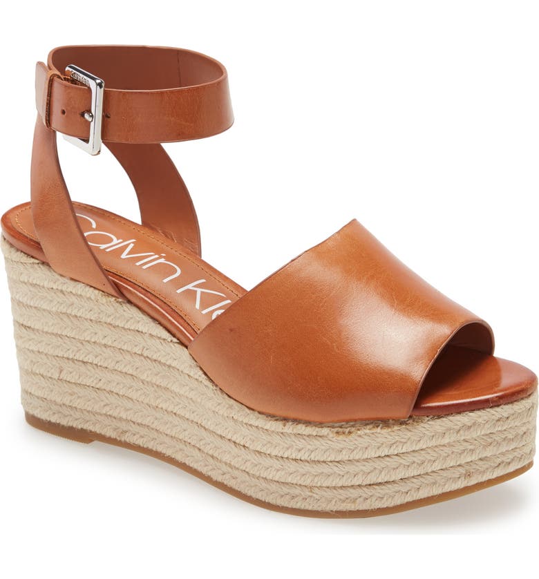 CALVIN KLEIN Chyna Espadrille Wedge Sandal, Main, color, BROWN LEATHER