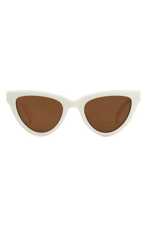 52mm Cat Eye Sunglasses in White/Brown