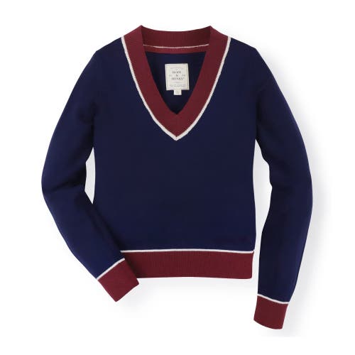 Shop Hope & Henry V-neck Sweater In Navy With Berry