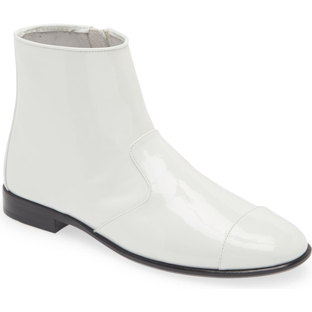 Shop Jeffrey Campbell Gretta Cap Toe Bootie In White Crinkle Patent