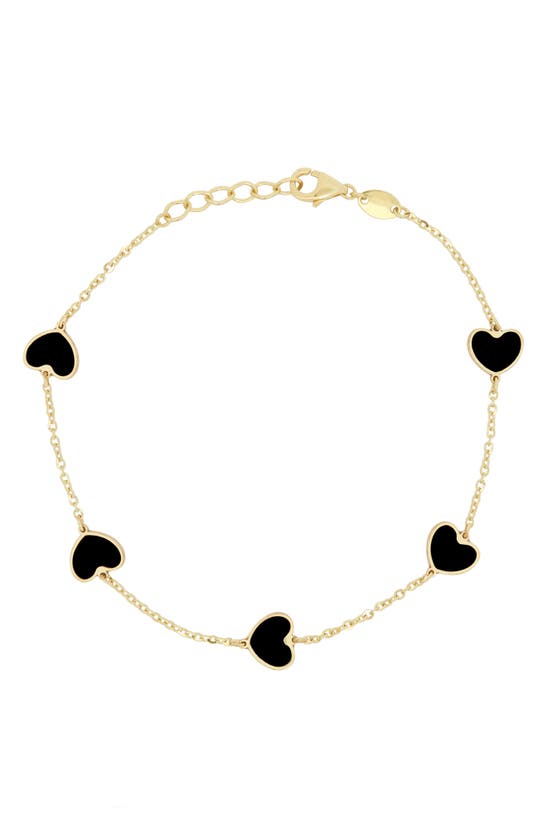 House Of Frosted Heart Station Chain Bracelet In Gold/ Onyx