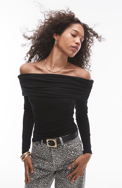 Shop Topshop Premium Rib Off The Shoulder Top In Black