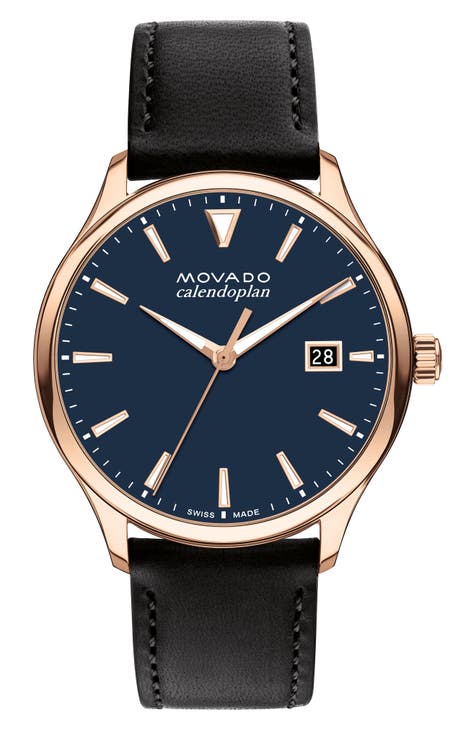 Movado men's outlet leather strap watches