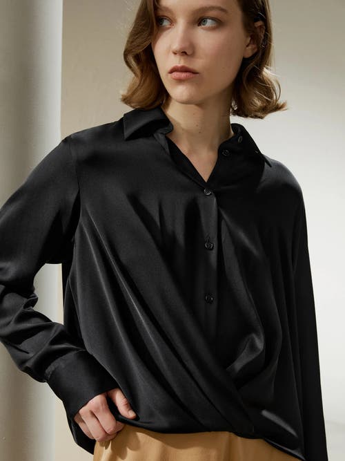 Shop Lilysilk Hem Pleated Silk Blouse In Black