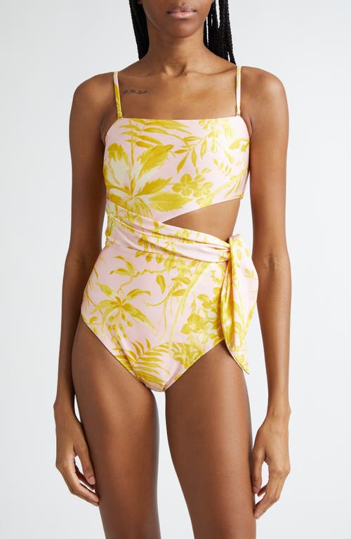 Zimmermann Golden Floral Print Scarf Tie One-Piece Swimsuit Pink/Gold at Nordstrom,