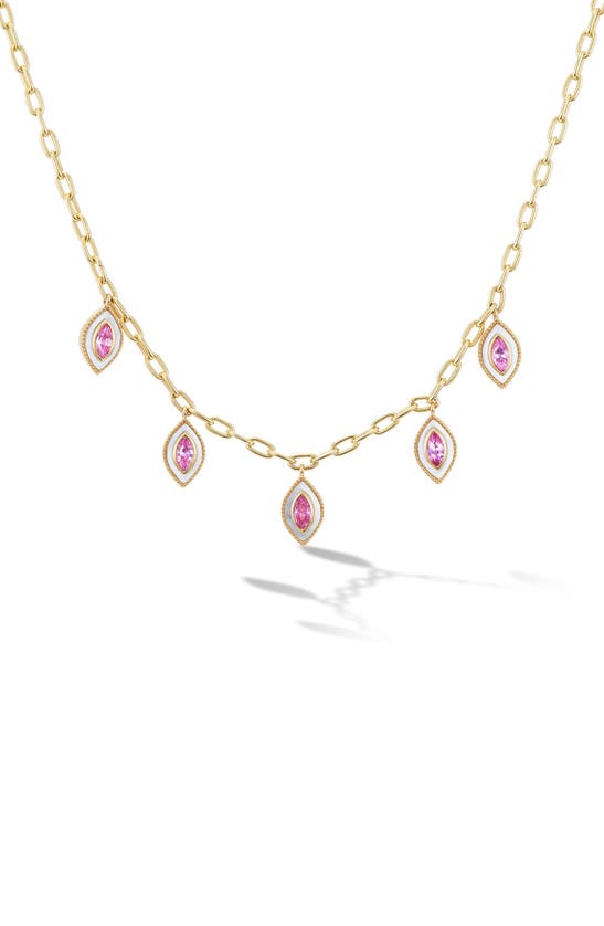Orly Marcel Women's Marquise 18k Yellow Gold, Mother-of-pearl & Pink Sapphire Eye Charm Necklace In Pink