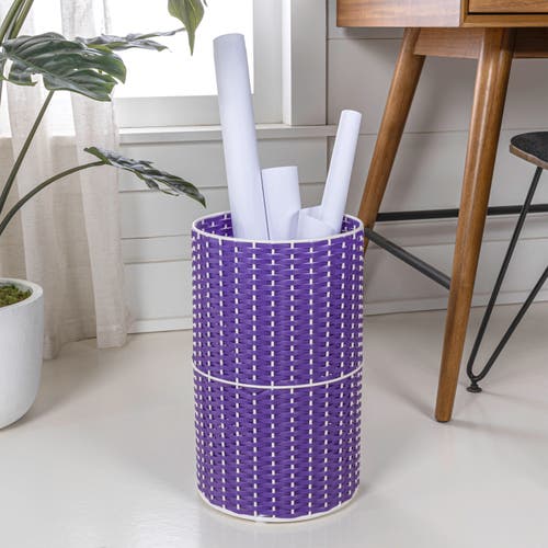 Happimess Cecil Modern 4.13-gallon Faux Wicker Cylinder Waste Basket, Pear Green/black In Purple/white