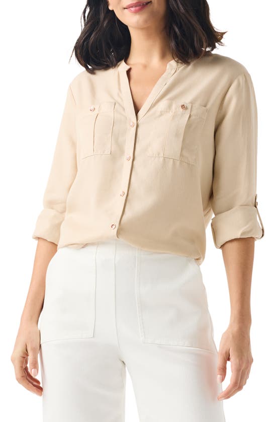 Shop Nic + Zoe Nic+zoe Drapey Utility Button-up Shirt In Sandshell