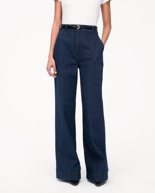 Another Tomorrow Chambray Relaxed Wide Leg Pants Dark Blue In Dark Wash