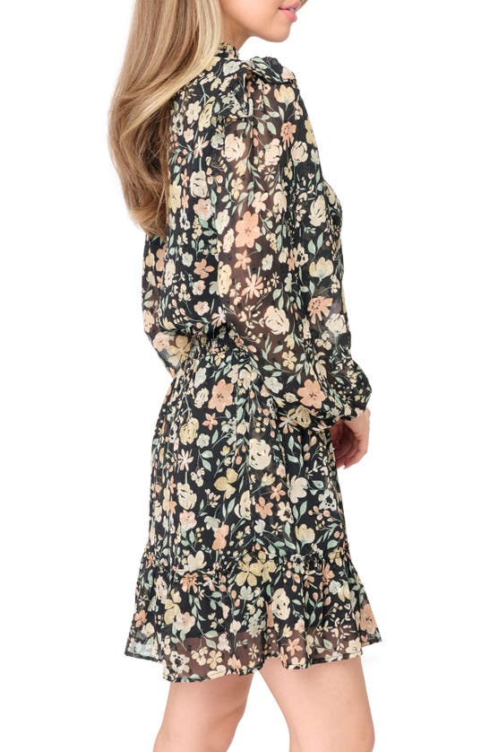 Shop Gibsonlook Daphne Long Sleeve Button Front Minidress In Black Multi Floral