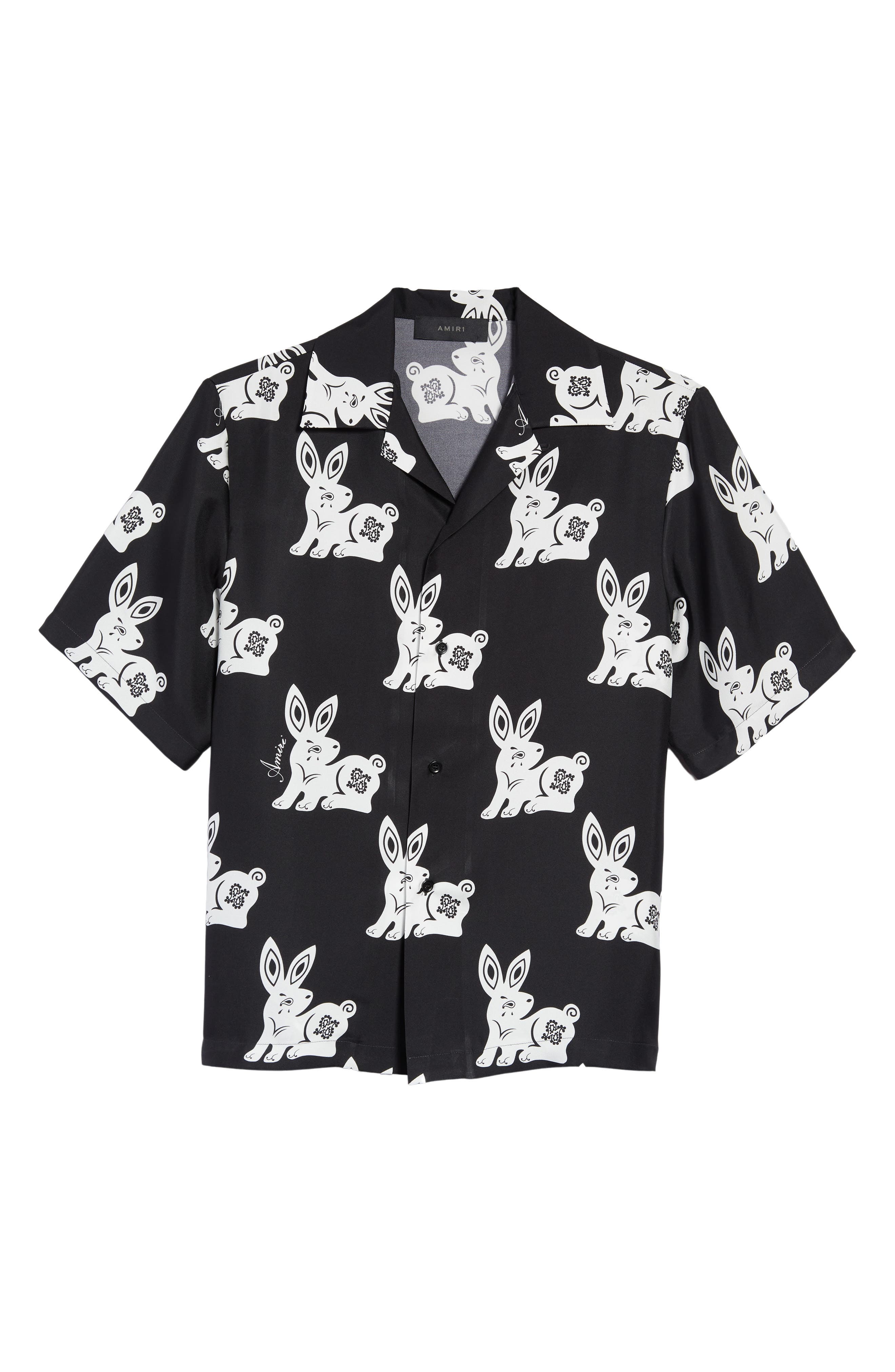 AMIRI Rabbit Print Silk Bowling Shirt Nordstrom
