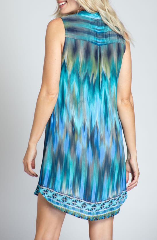 Shop Apny Border Print Sleeveless Chiffon Shift Dress In Blue Multi