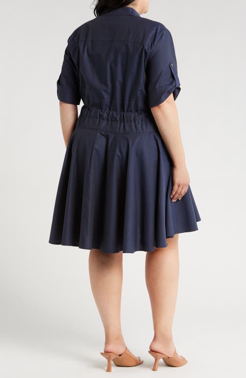 Shop Harshman Meadow Drawstring Waist Shirtdress In Dark Navy