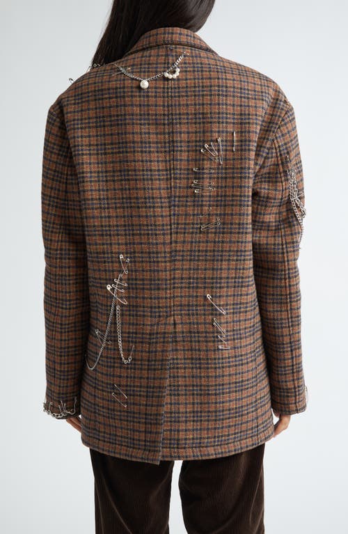 R13 Pinchushion Plaid Embellished Blazer In Brown Plaid