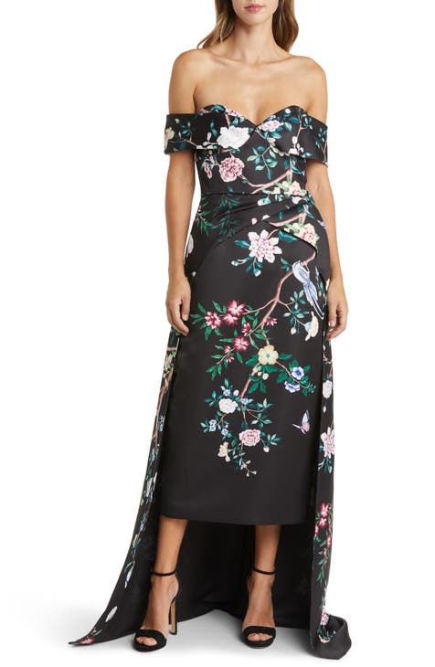 Floral Off the Shoulder High-Low Gown