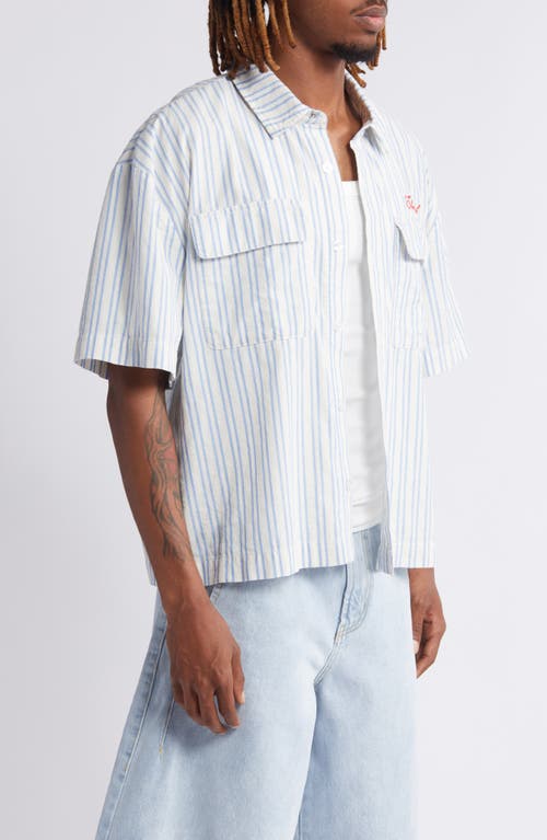 Elwood Boxy Short Sleeve Oxford Button-up Shirt In Navy White Stripe