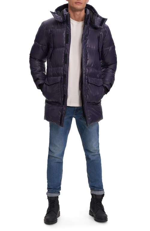 Noize Kiefer Mid Length Puffer Coat In Navy Eclipse