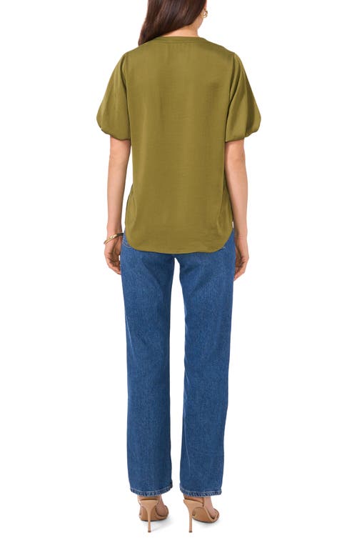 Shop Vince Camuto Hammered Satin Puff Sleeve Top In Olive Moss