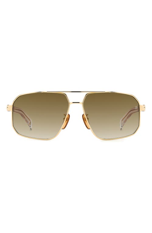 61mm Rectangular Sunglasses in Gold Crystal/Brown Gradient
