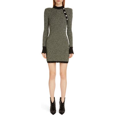 Balmain Long Sleeve Tweed Sweater Dress, 8 FR - Black