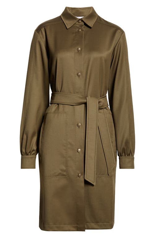 Max Mara Kim Long Sleeve Silk Belted Shirtdress In Kaki