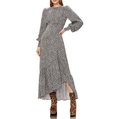 Afrm Ziggy Print Long Sleeve High/low Maxi Dress