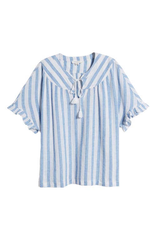 Shop Beachlunchlounge Leia Stripe Linen & Cotton Top In Ciel