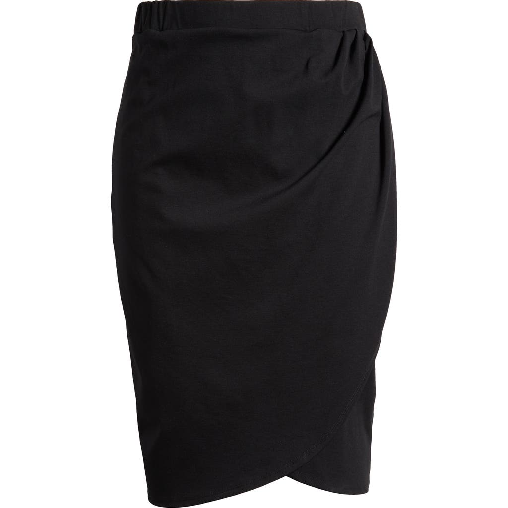 24seven Comfort Apparel Tulip Hem Wrap Skirt In Black