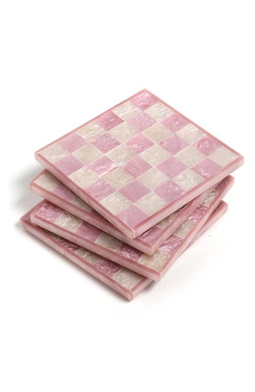 Tiramisu Set Of 4 Checkered Resin Coasters In Pink