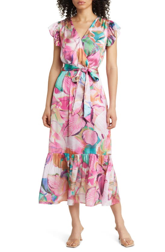 Shop Sam Edelman Colorburst Leaf Print Faux Wrap Dress In Pink Multi