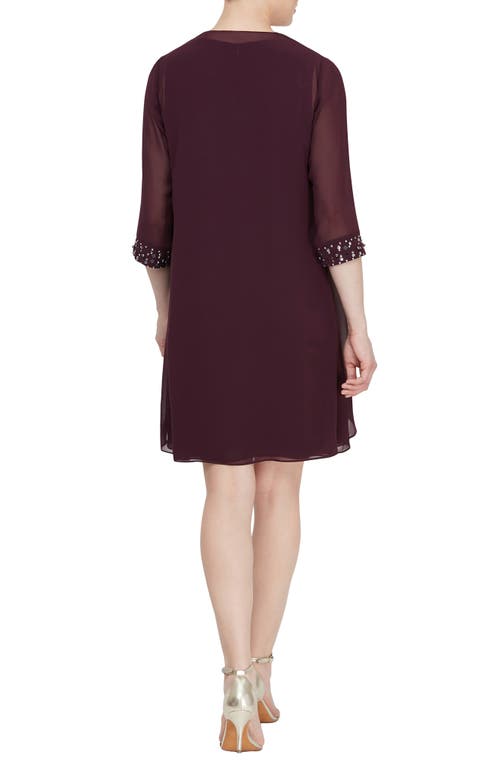 Shop Sl Fashions Slny Beaded Neck Sleeveless Sheath Dress With Jacket In Aubergine