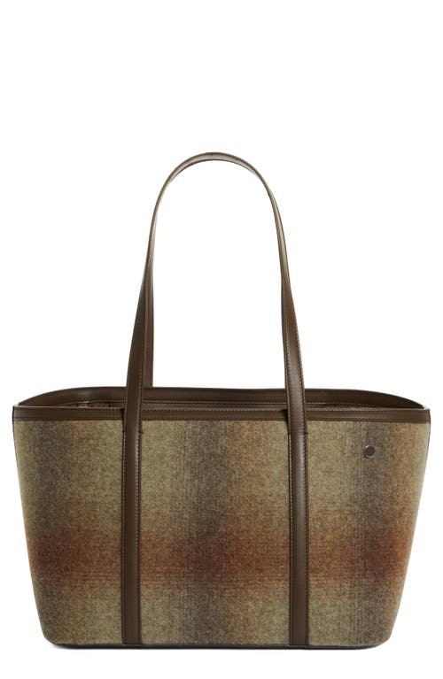 LORO PIANA Smally Carry Everything Blurred Plaid Cashmere Tote in Pecan Nut/Green /Cayenne Mel