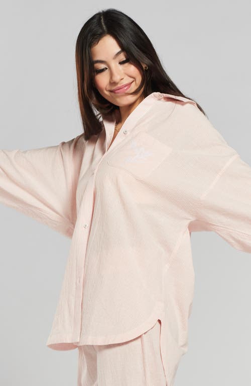 Peachaus Yew Striped Ethical-cotton Pajama Shirt In Dawnlight Coral