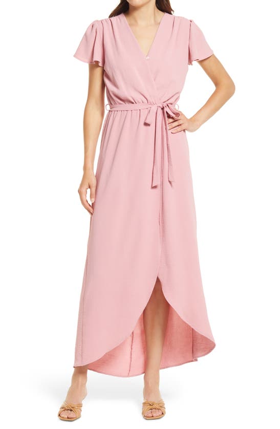 Fraiche By J High/low Faux Wrap Dress In Dark Rose