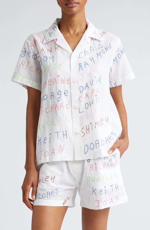 Bode Familial Hall Short Sleeve Button-Up Shirt White Multi at Nordstrom,