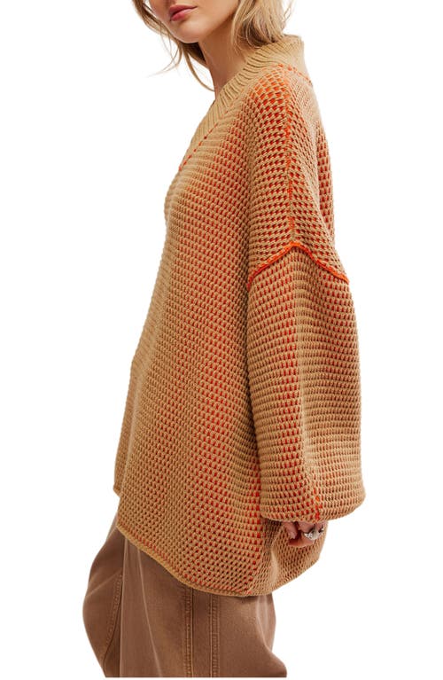 Shop Free People Maisie Oversize Sweater In Camel Tangerine Comb