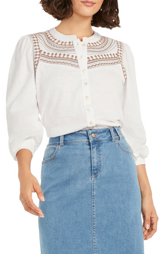 NIC + ZOE EMBROIDERED COTTON BUTTON-UP BLOUSE