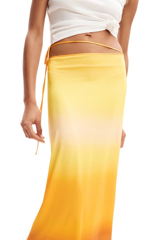 Shop Desigual Fal Sua Ombré Satin Midi Skirt In Yellow