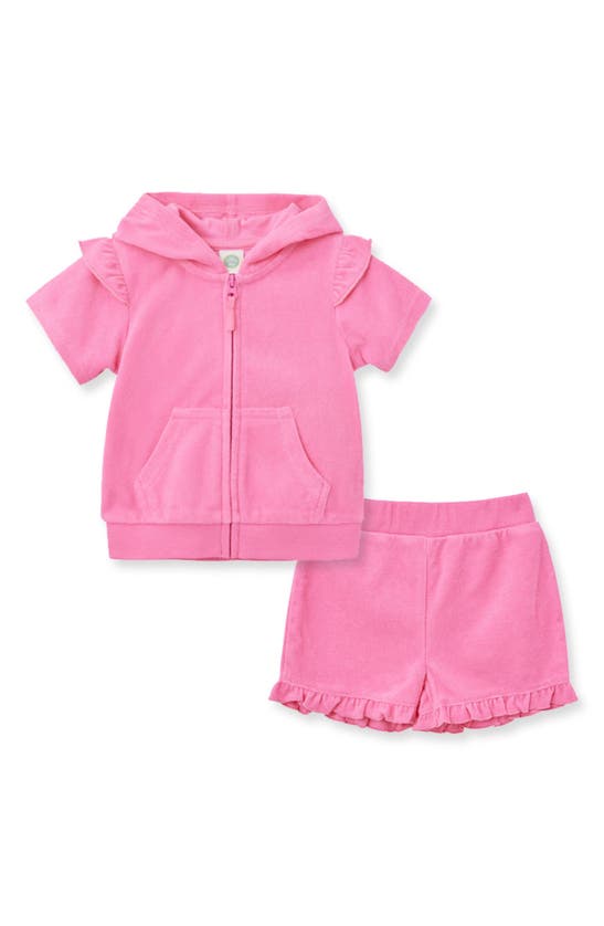 Little Me Babies' Short Sleeve Hoodie & Shorts Set In Pink