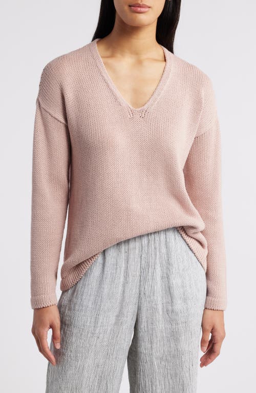 Eileen Fisher V-Neck Organic Cotton Pullover Sweater in Opal 