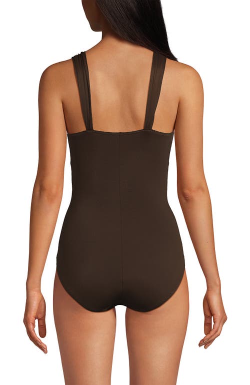 Shop Lands' End Slendersuit Grecian Tummy Control One Piece Swimsuit In Rich Coffee