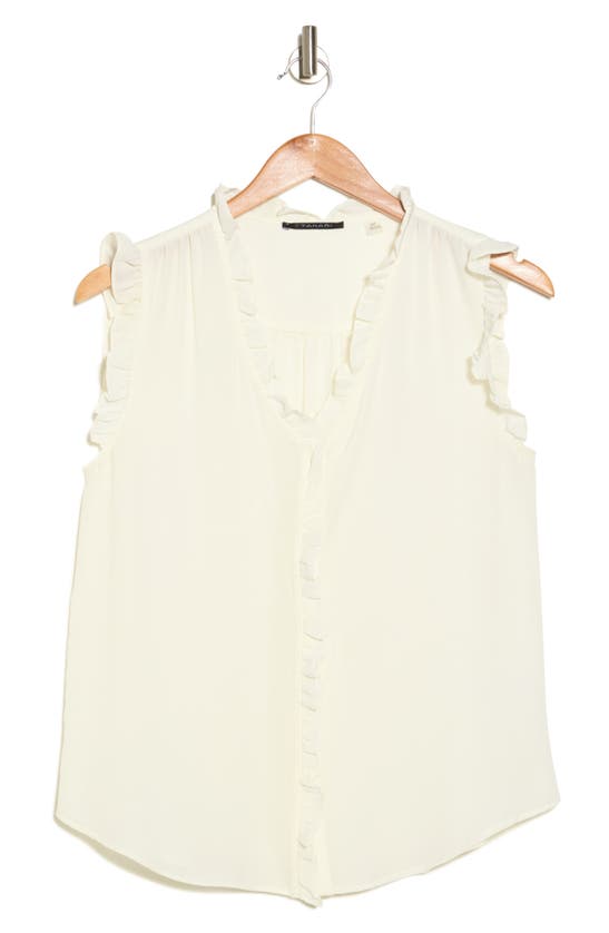 T Tahari Ruffle Sleeveless Top In White Star