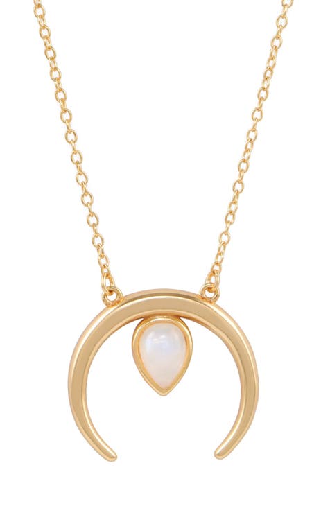 Horn Floating Pear Moonstone Pendant Necklace