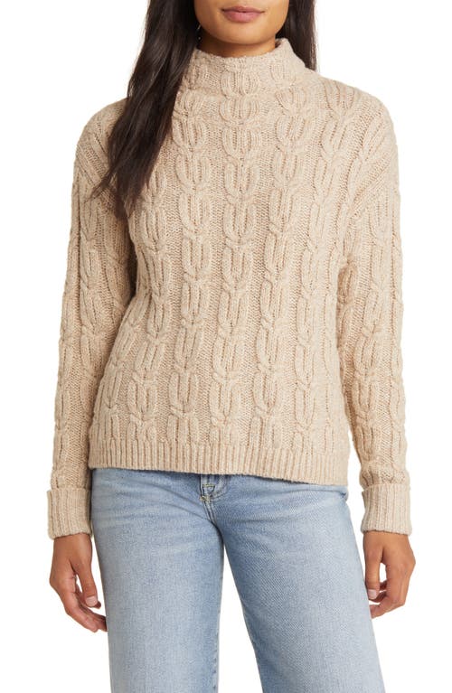 caslon(r) Cable Knit Funnel Neck Sweater in Tan Doeskin Heather