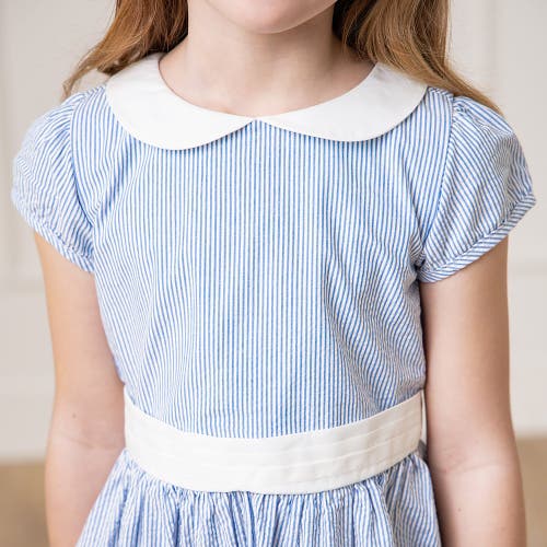 Hope & Henry Girls' Organic Seersucker Peter Pan Collar Dress, Kids In Blue Seersucker