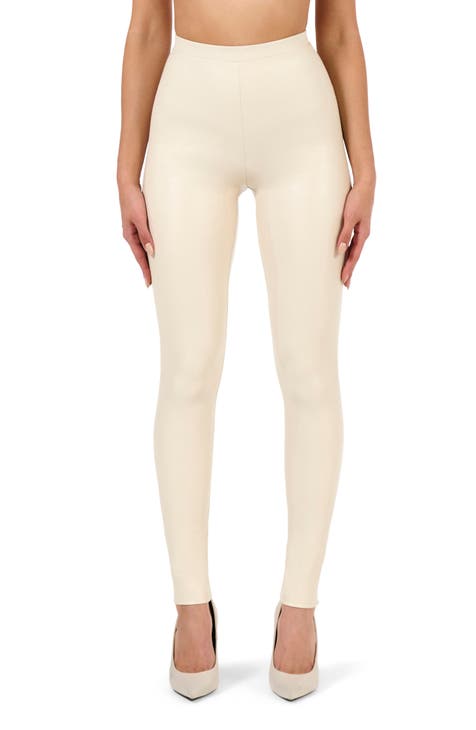 Topshop faux leather skinny fit trouser in cream