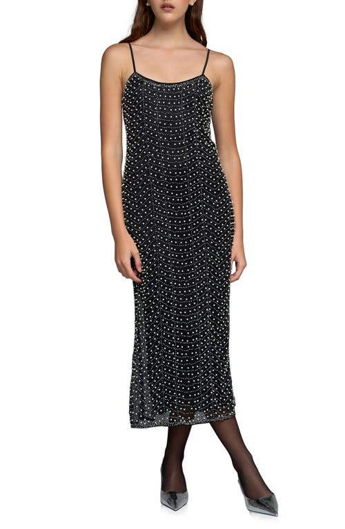 Endless Rose Premium Imitation Pearl Bead Slipdress in Black/Ivory Combo at Nordstrom, Size Large