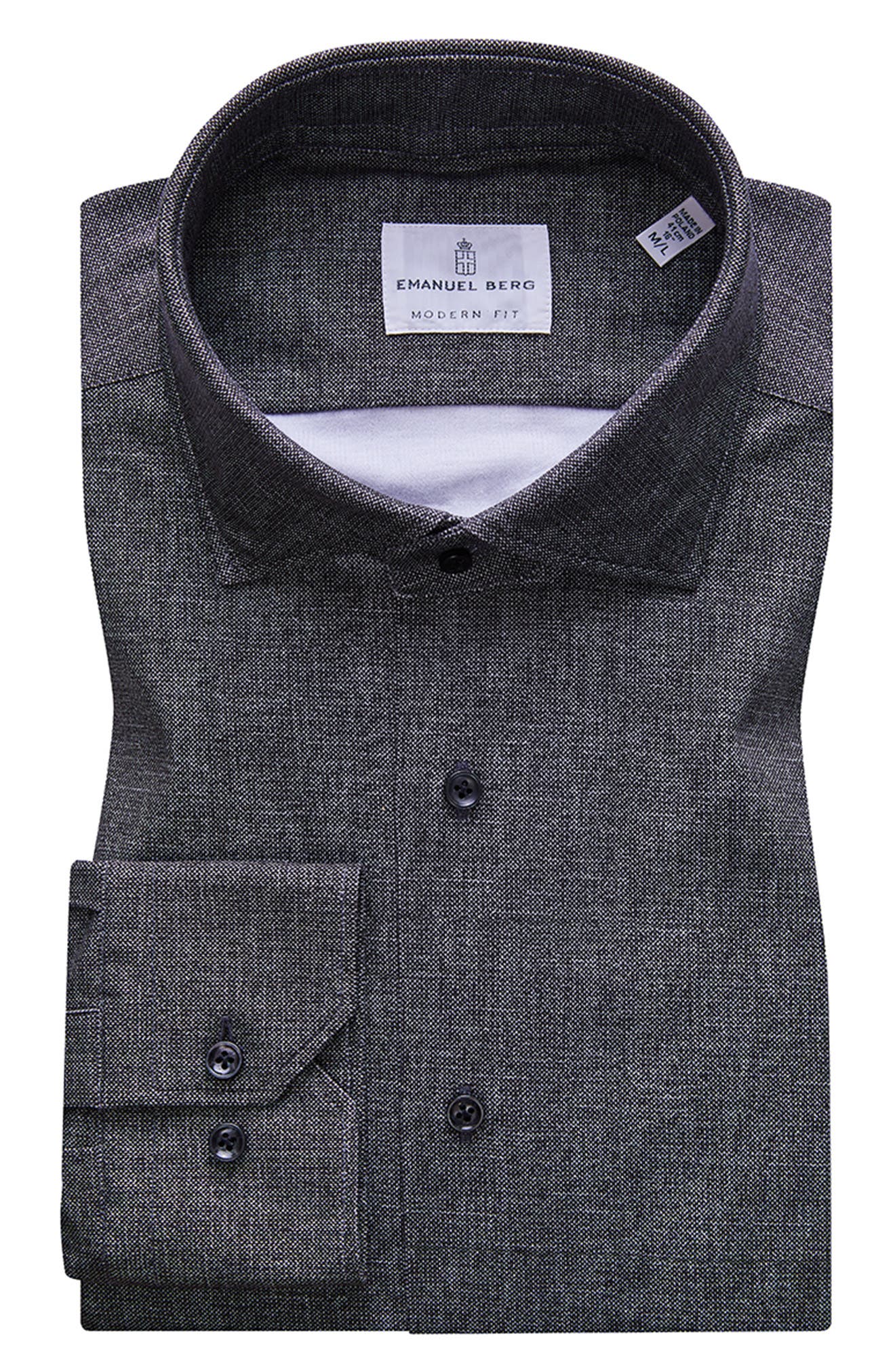 Emanuel Berg 4Flex Knit Modern Fit Long Sleeve Button-Up Shirt in Black at Nordstrom