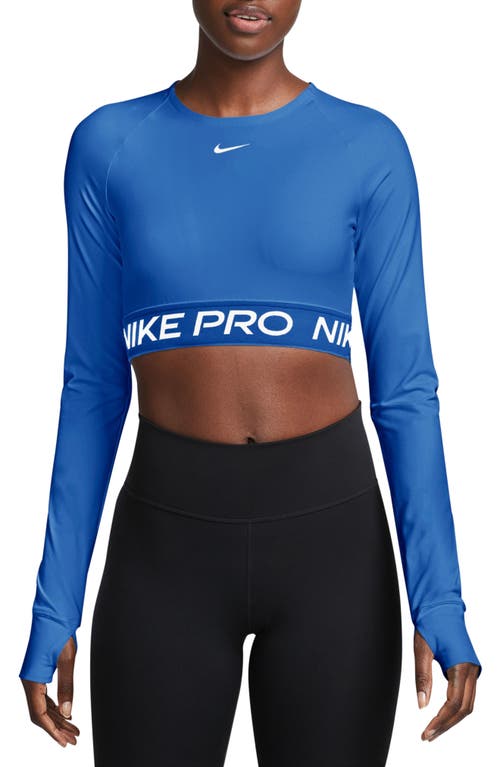 Nike Pro 365 Dri-fit Long Sleeve Crop Top In Hyper Royal/white